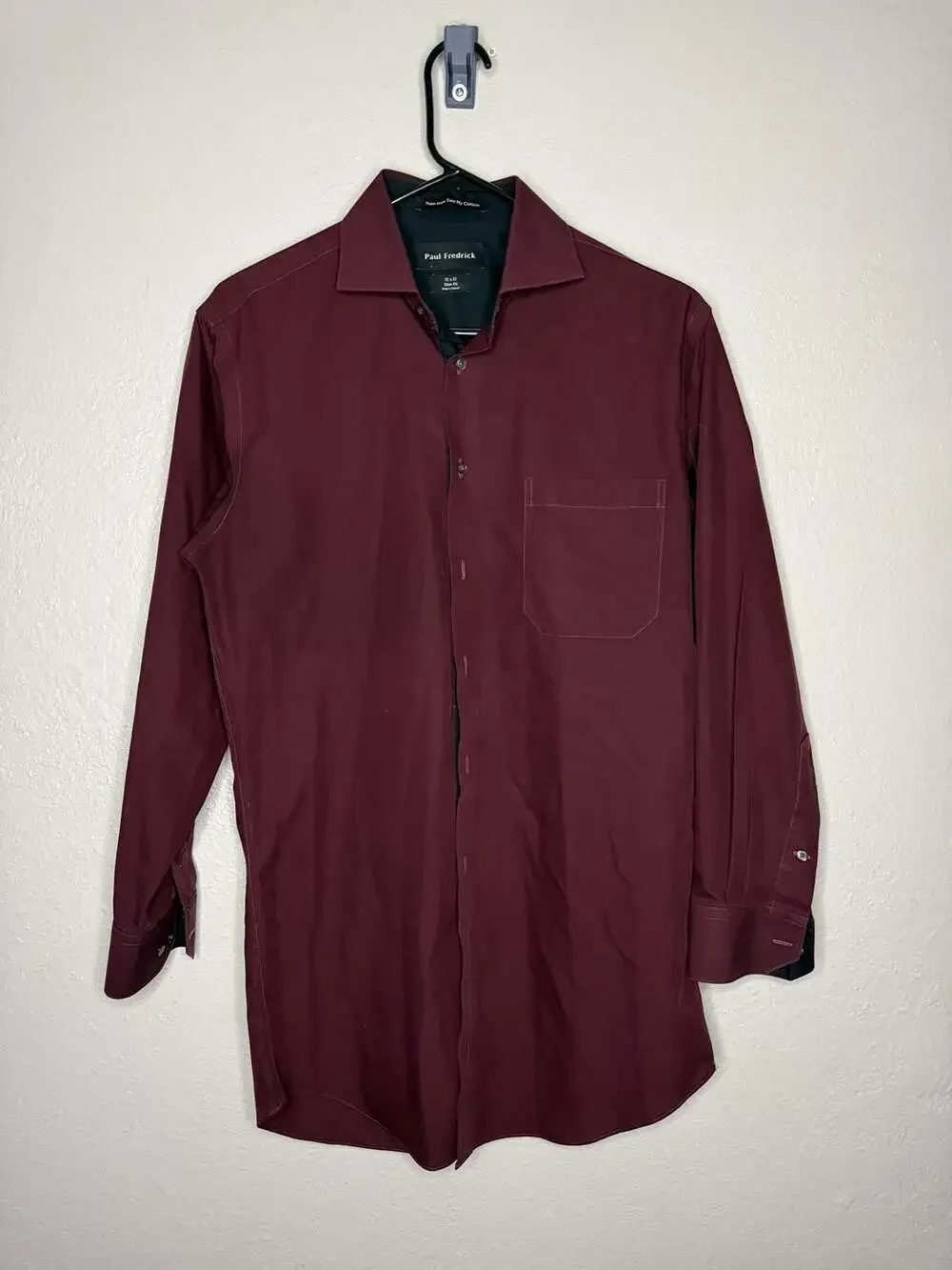 Paul Fredrick Men's Burgundy Non-Iron Two Ply Cotton Slim Fit Dress15 x 31